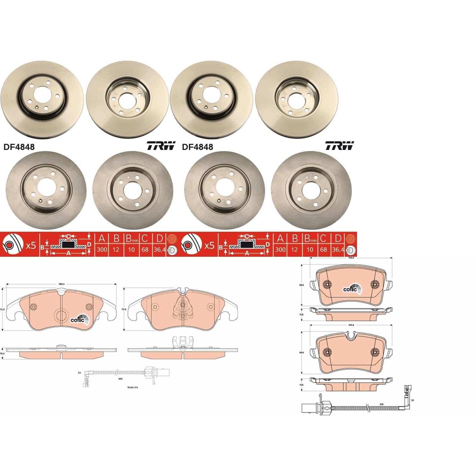 TRW Bremsscheiben + Beläge vorne + hinten passend für A6 C7 4G + A7 4G von BandelOne