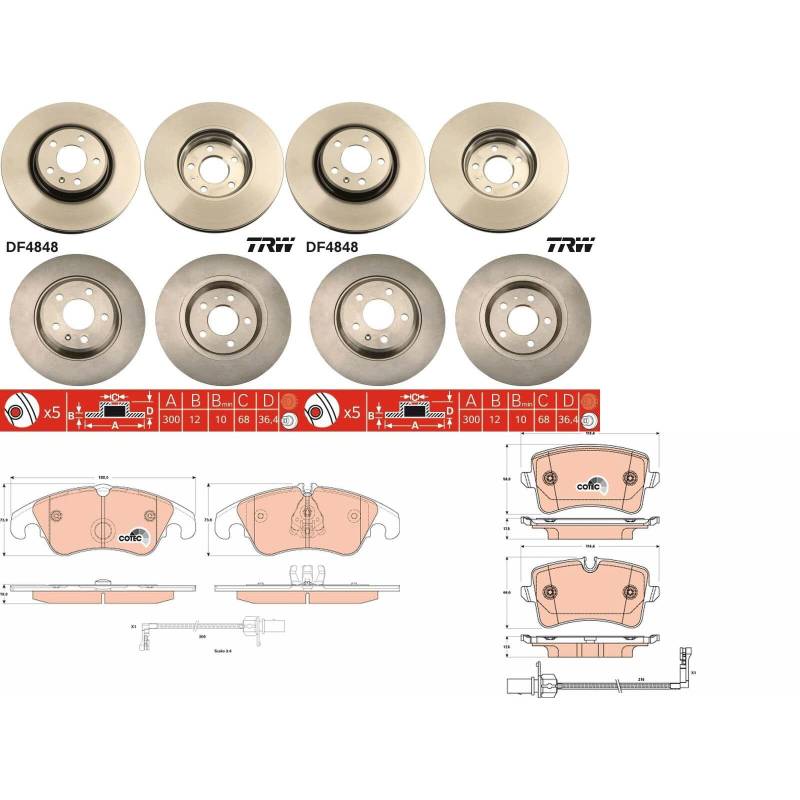 TRW Bremsscheiben + Beläge vorne + hinten passend für A6 C7 4G + A7 4G von BandelOne