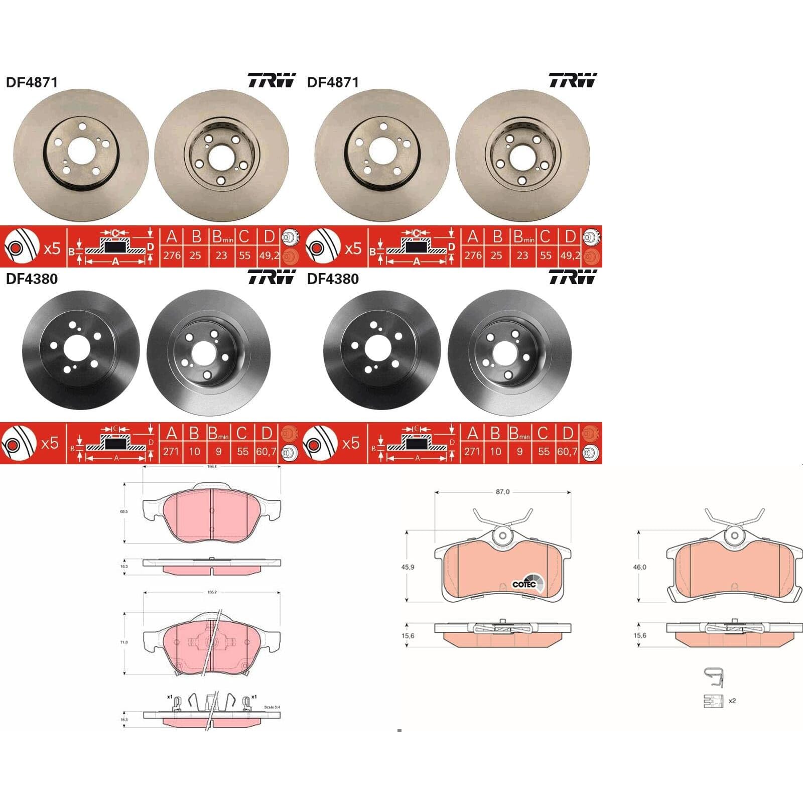 TRW Bremsscheiben + Beläge vorne + hinten passend für Avensis T22 von BandelOne