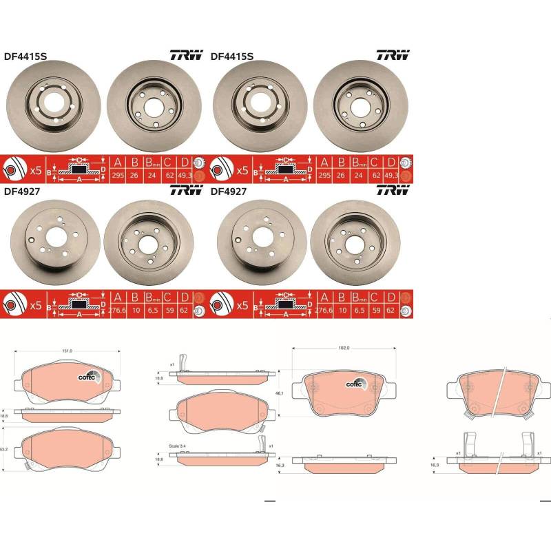 TRW Bremsscheiben + Beläge vorne + hinten passend für Avensis T25 von BandelOne