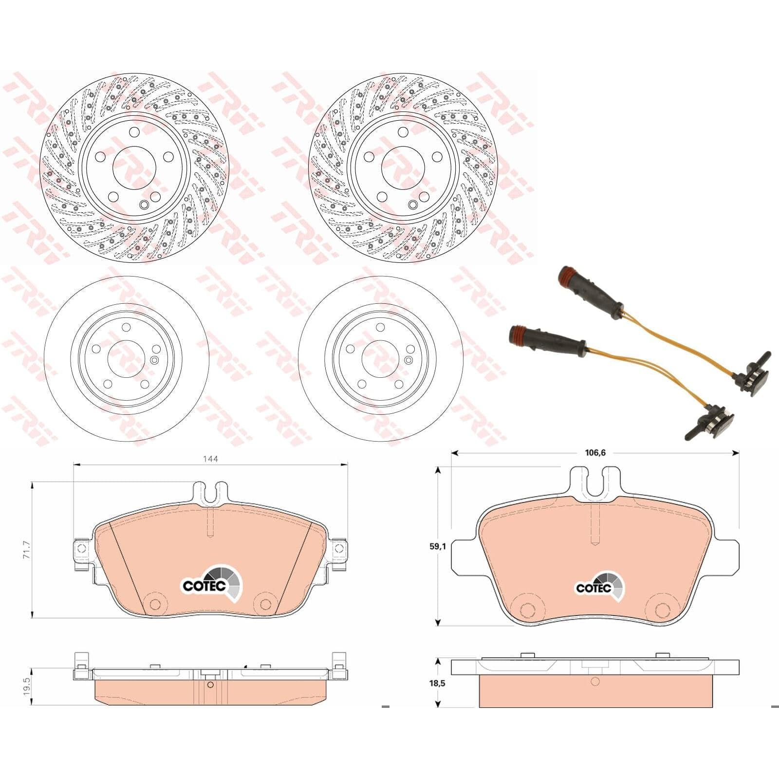 TRW Bremsscheiben + Beläge vorne + hinten passend für B-Klasse W246 CLA C117 von BandelOne