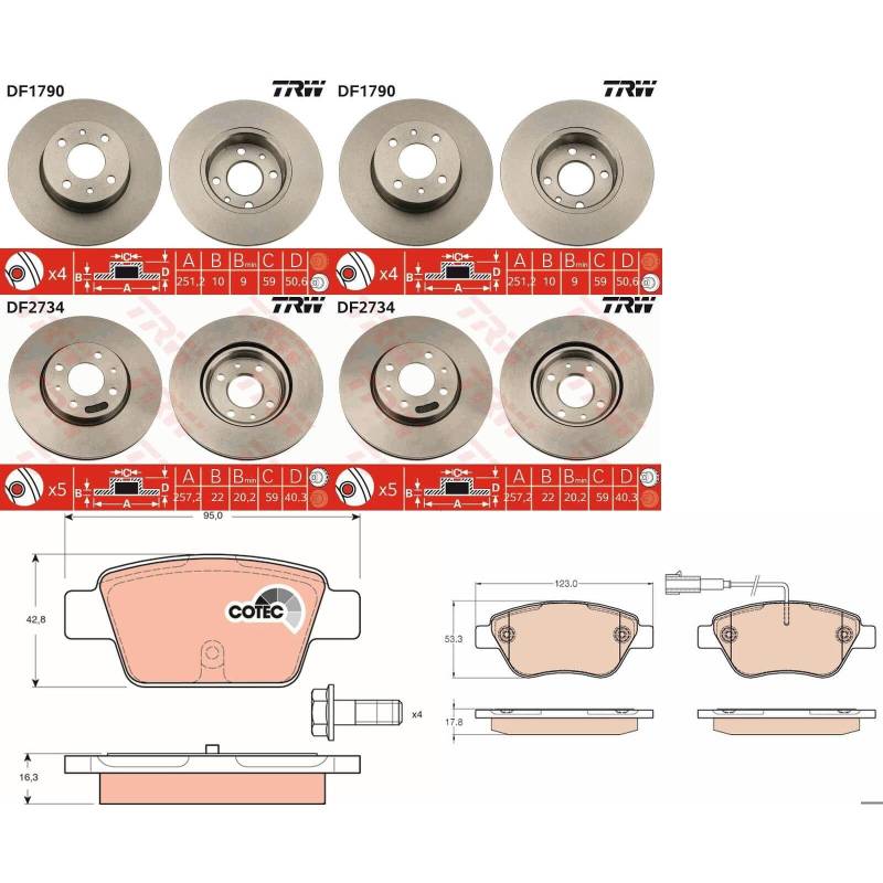 TRW Bremsscheiben + Beläge vorne + hinten passend für BRAVO 198 + STILO 192 von BandelOne