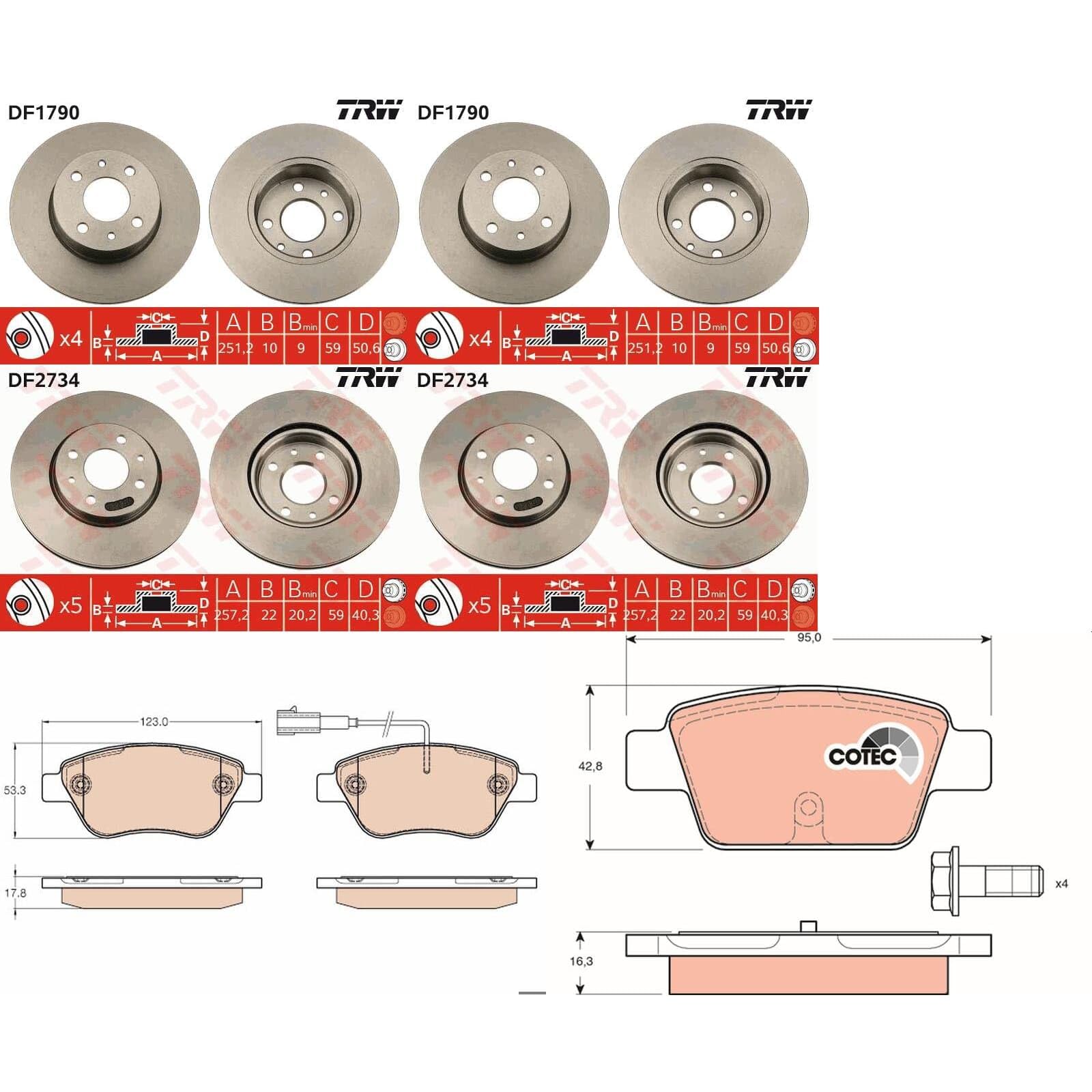 TRW Bremsscheiben + Beläge vorne + hinten passend für BRAVO II 198 von BandelOne