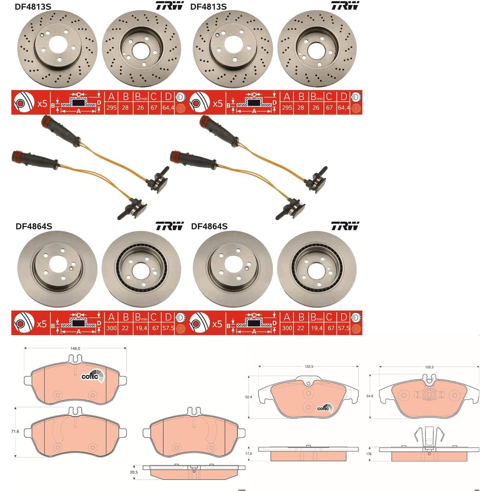 TRW Bremsscheiben + Beläge vorne + hinten passend für C-Klasse W204 von BandelOne