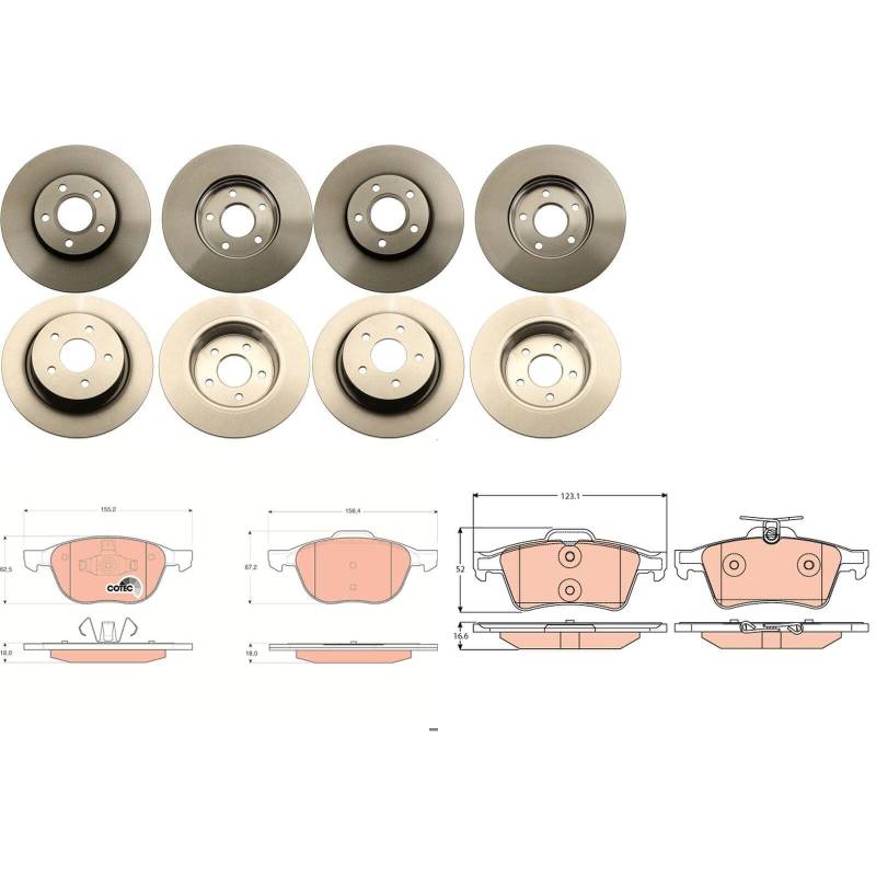 TRW Bremsscheiben + Beläge vorne + hinten passend für C-Max 2 II MK2 von BandelOne