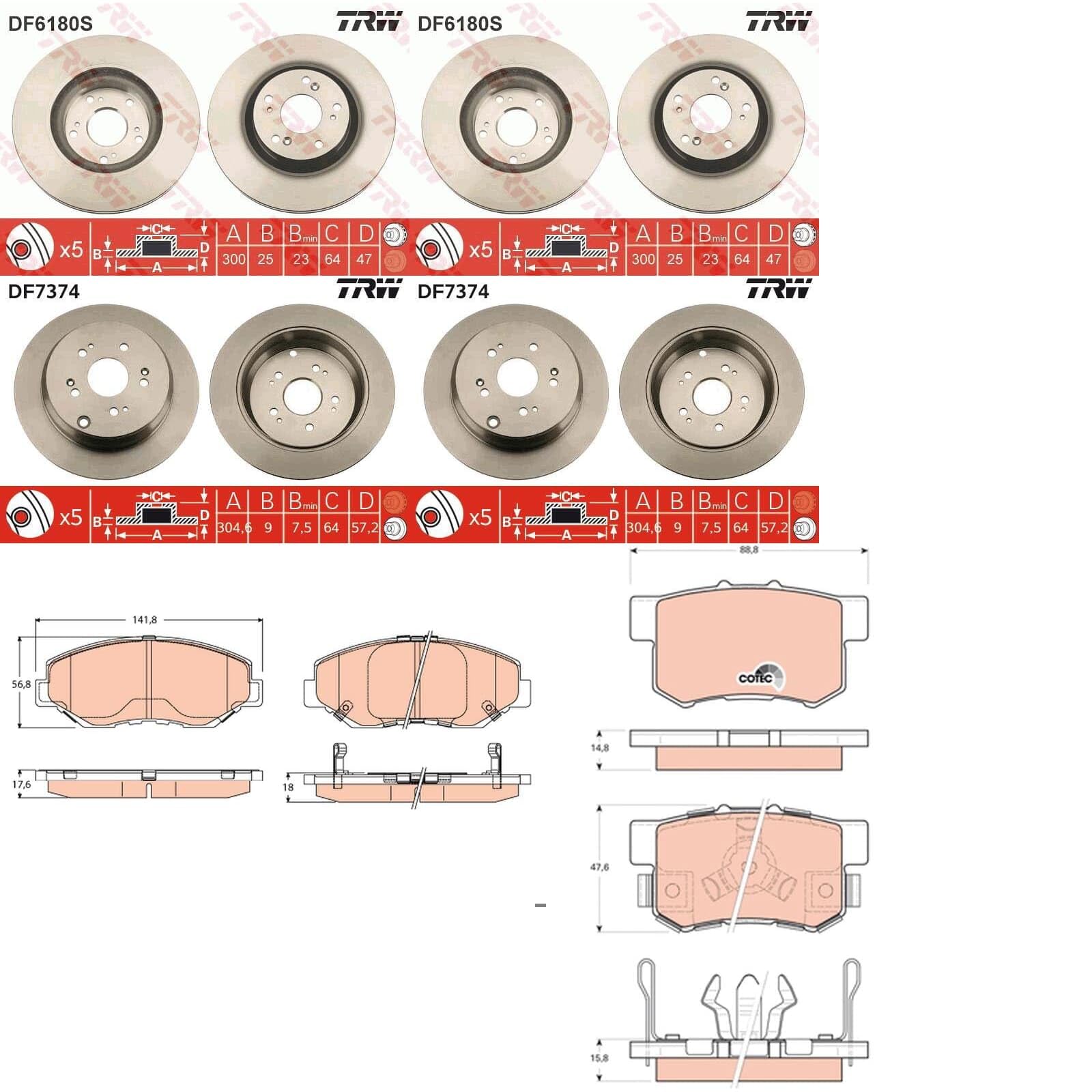 TRW Bremsscheiben + Beläge vorne + hinten passend für CR-V 2 RD von BandelOne