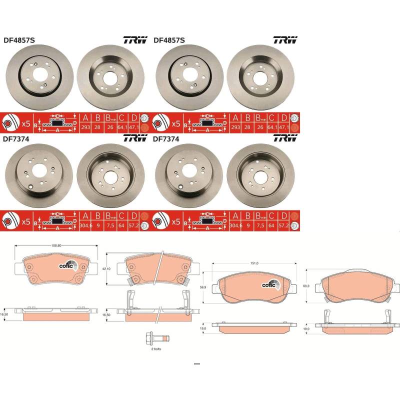 TRW Bremsscheiben + Beläge vorne + hinten passend für CR-V 3 4 RE RM von BandelOne