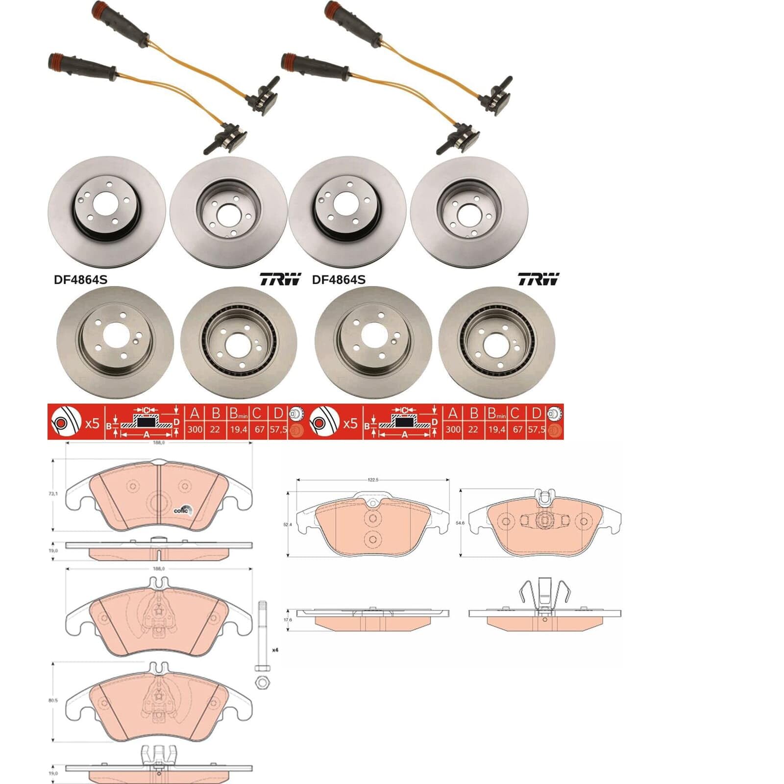 TRW Bremsscheiben + Beläge vorne + hinten passend für E-Klasse W207 von BandelOne