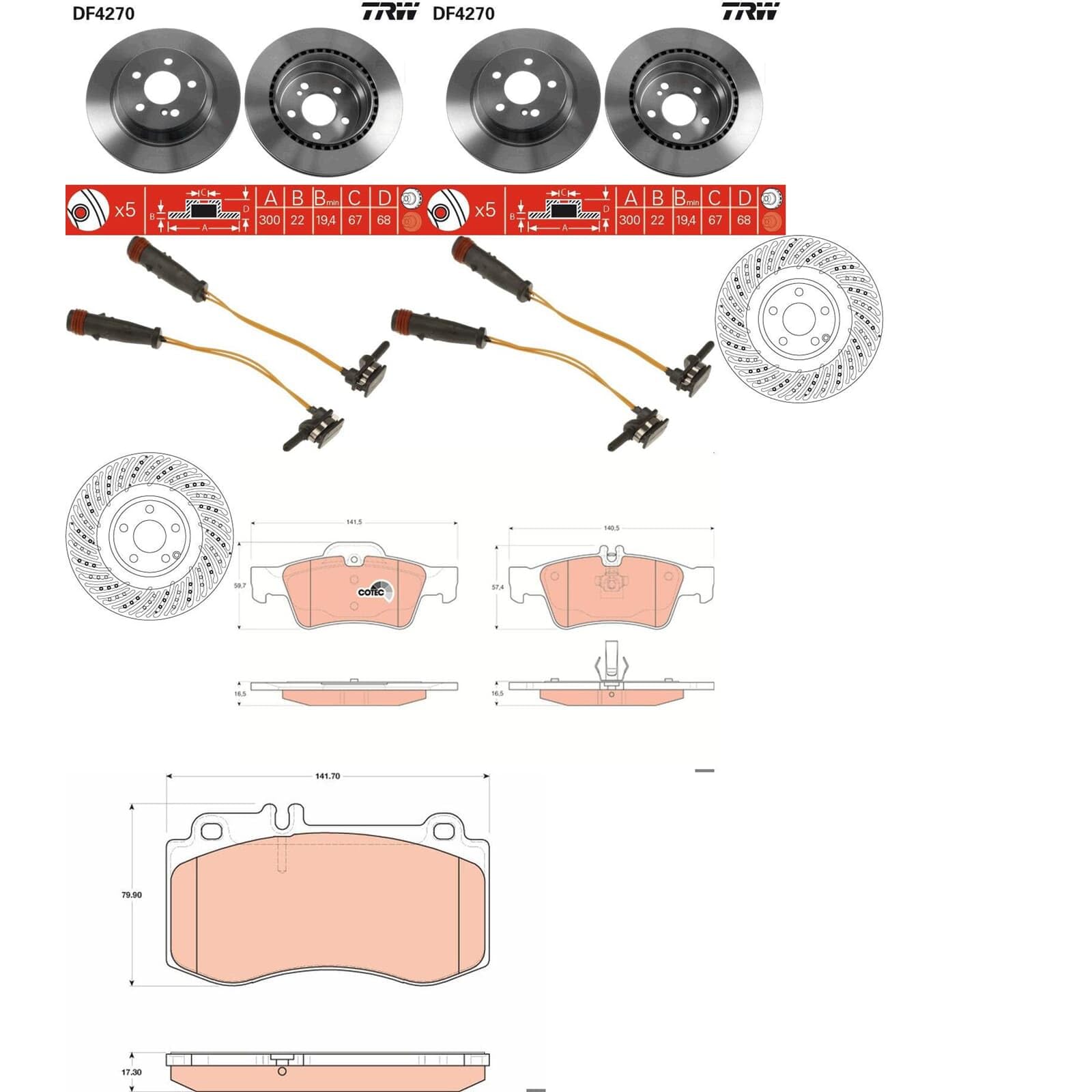 TRW Bremsscheiben + Beläge vorne + hinten passend für E-Klasse W212 von BandelOne