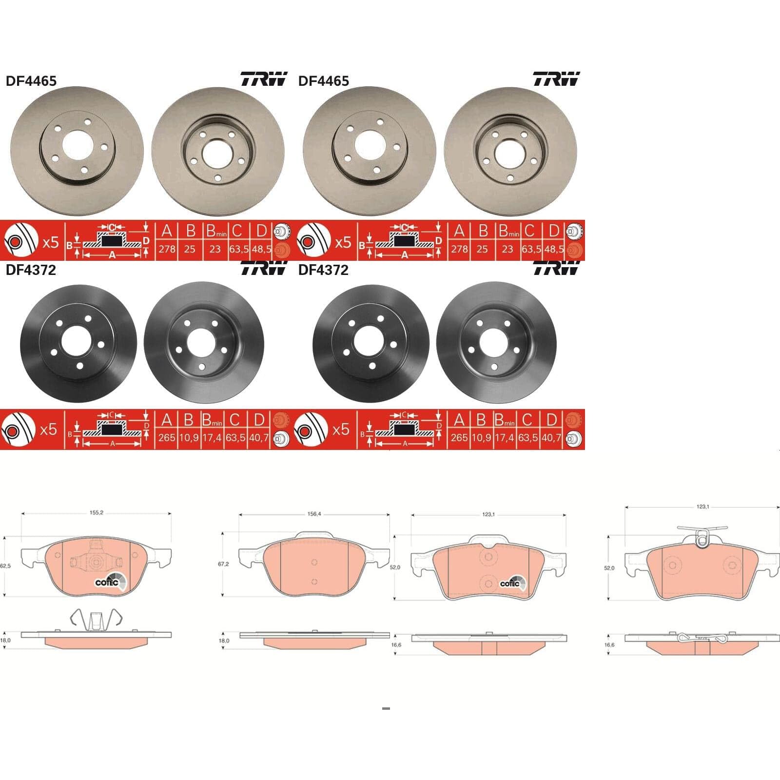 TRW Bremsscheiben + Beläge vorne + hinten passend für Focus 2 + C-Max von BandelOne