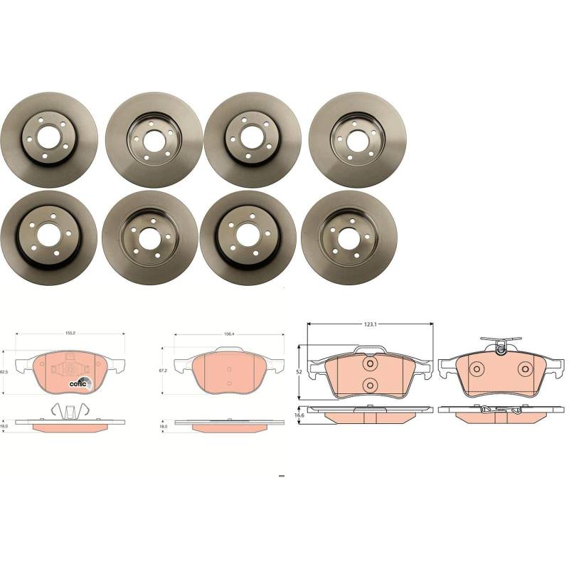 TRW Bremsscheiben + Beläge vorne + hinten passend für Focus 3 III MK3 von BandelOne