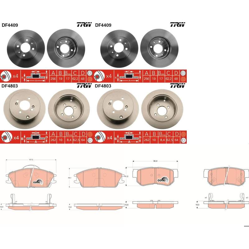 TRW Bremsscheiben + Beläge vorne + hinten passend für GETZ TB 2002-2009 von BandelOne