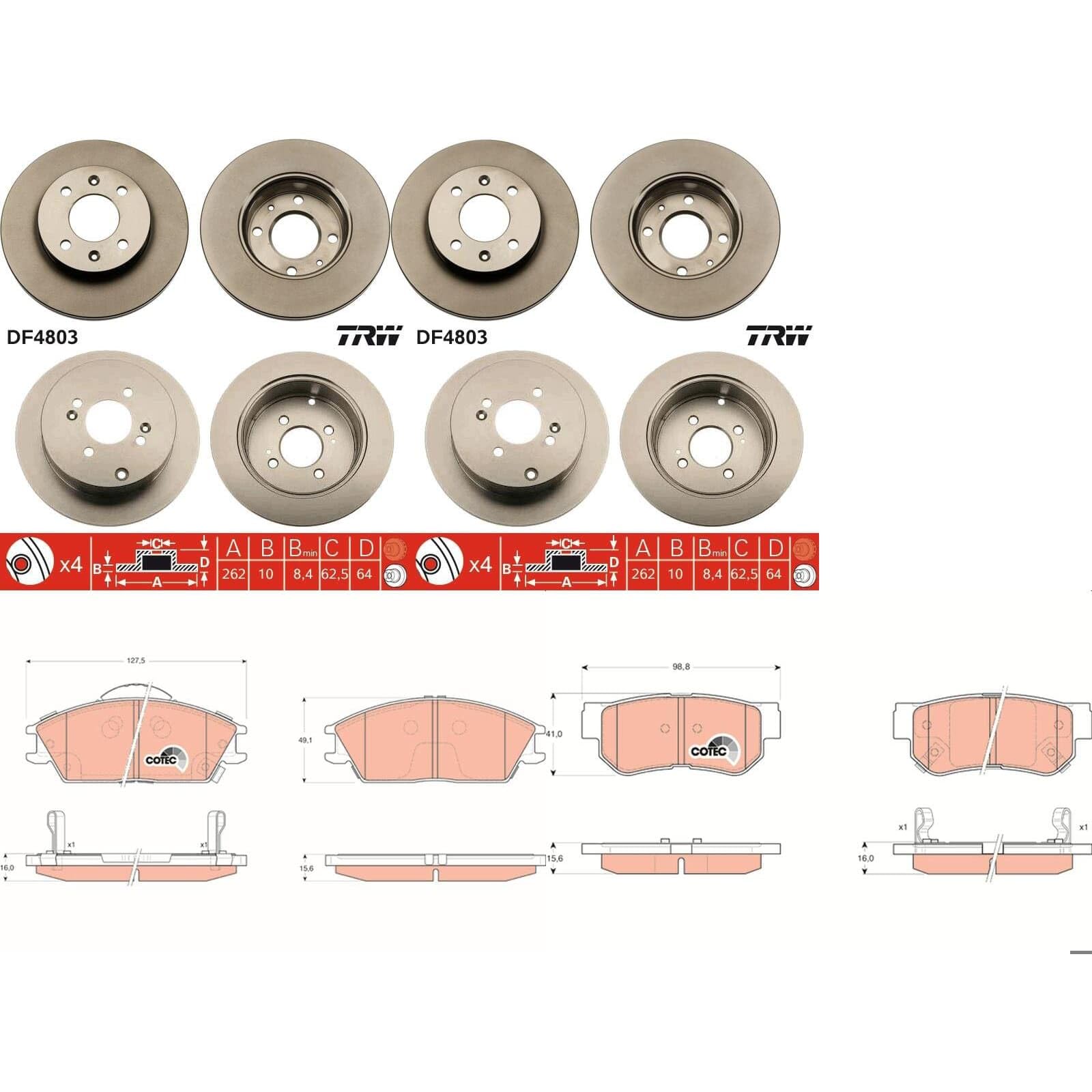 TRW Bremsscheiben + Beläge vorne + hinten passend für GETZ TB 2002-2009 von BandelOne