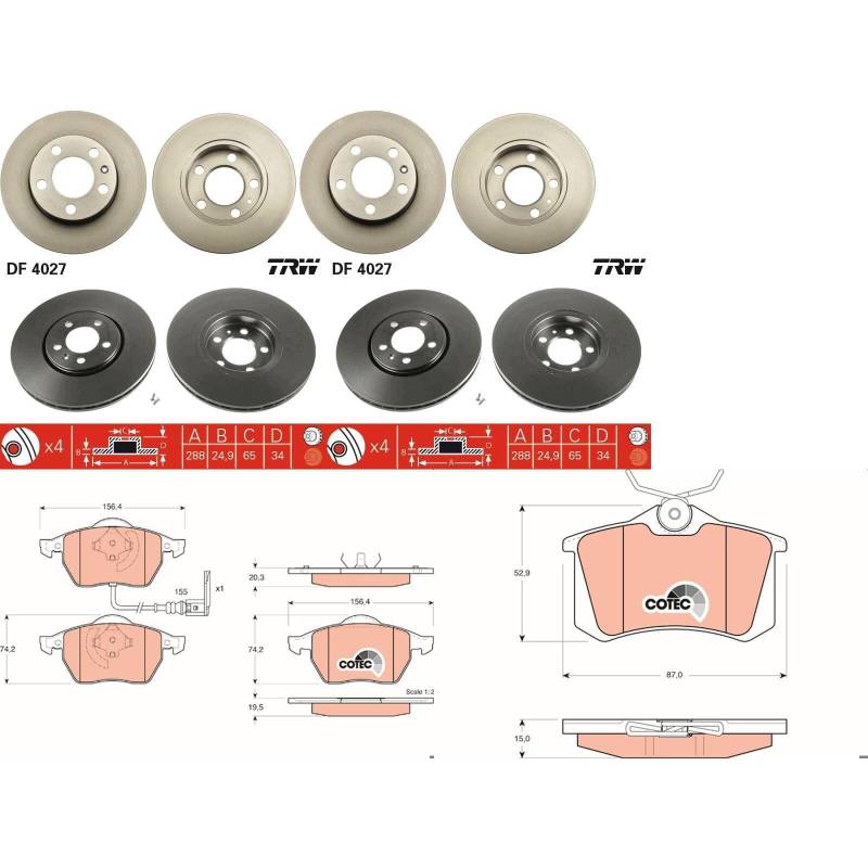 TRW Bremsscheiben + Beläge vorne + hinten passend für Golf 4 A3 Leon von BandelOne