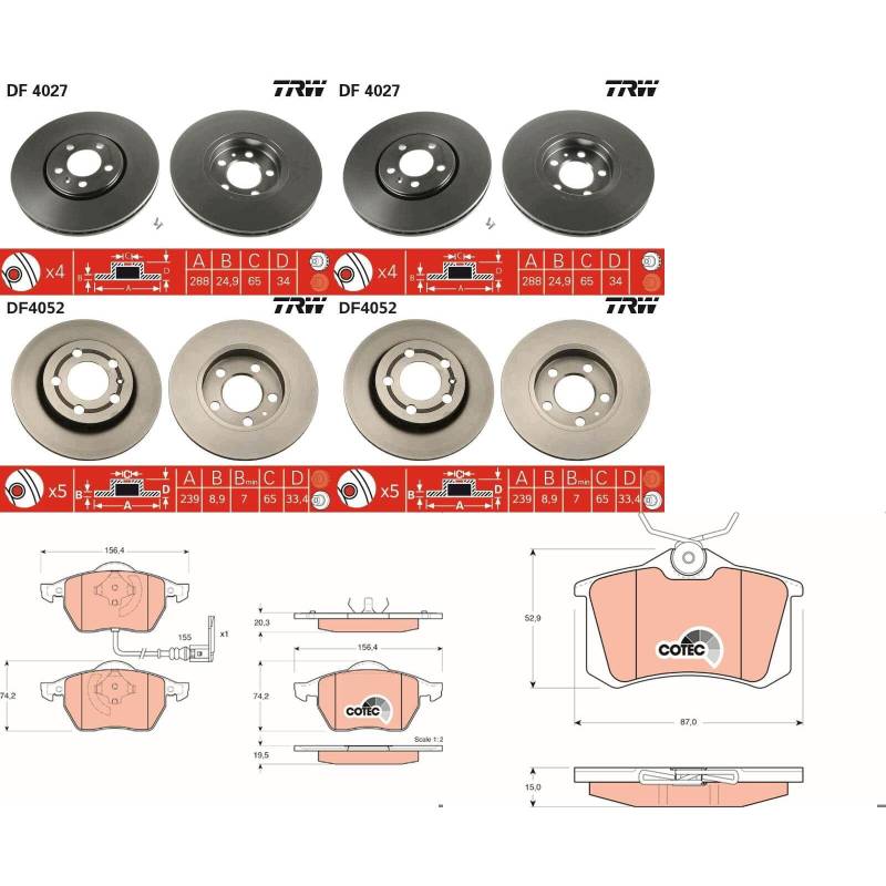 TRW Bremsscheiben + Beläge vorne + hinten passend für Golf 4 A3 Octavia von BandelOne