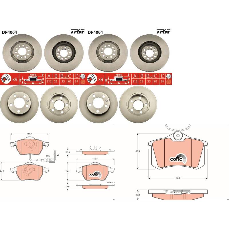 TRW Bremsscheiben + Beläge vorne + hinten passend für Golf 4 Beetle A3 TT Leon von BandelOne