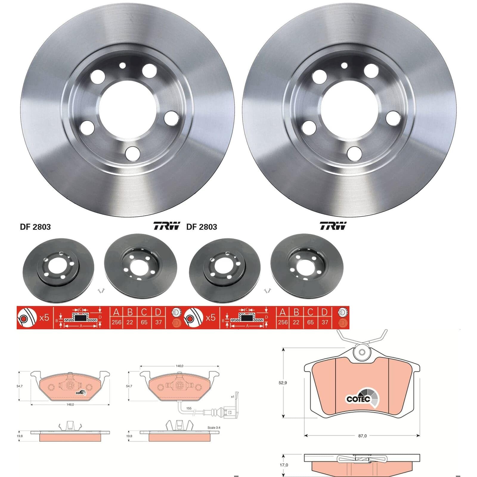 TRW Bremsscheiben + Beläge vorne + hinten passend für Golf 4 Polo 9N A3 Leon von BandelOne