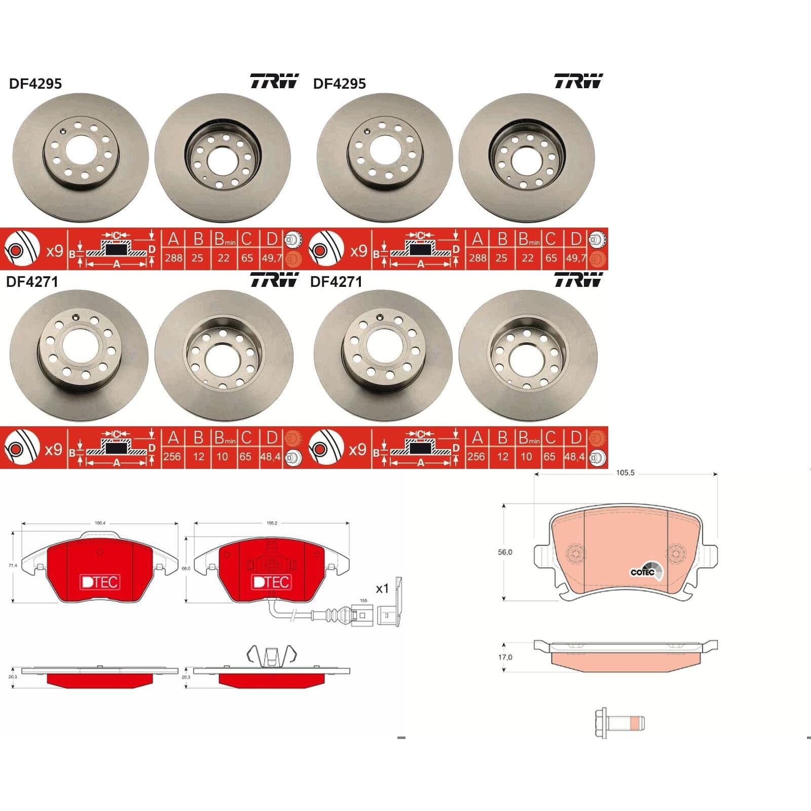 TRW Bremsscheiben + Beläge vorne + hinten passend für Golf 5 6 A3 8P von BandelOne