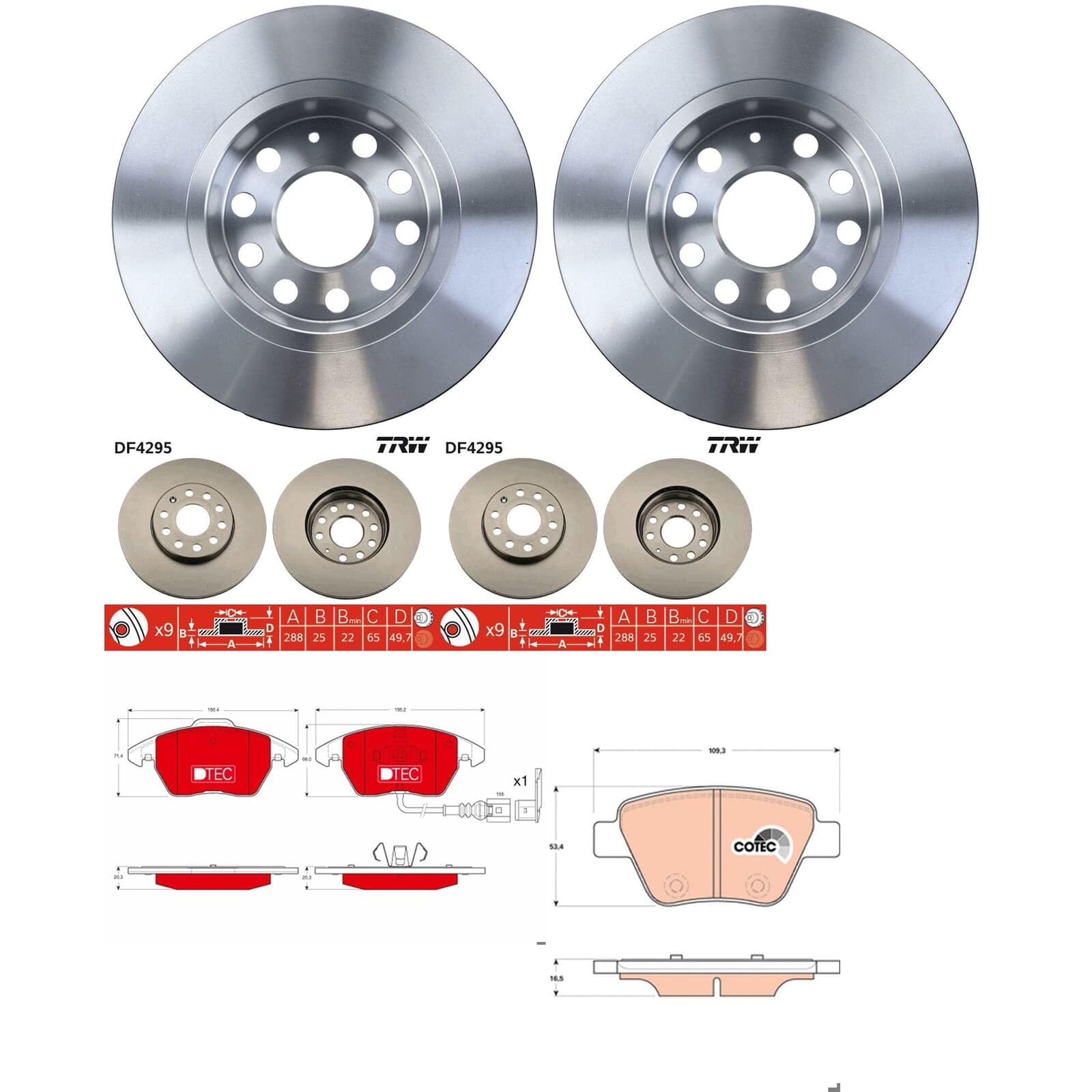 TRW Bremsscheiben + Beläge vorne + hinten passend für Golf 6 1T Beetle von BandelOne