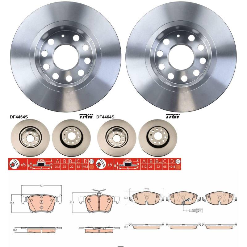 TRW Bremsscheiben + Beläge vorne + hinten passend für Golf 7 + 5T von BandelOne