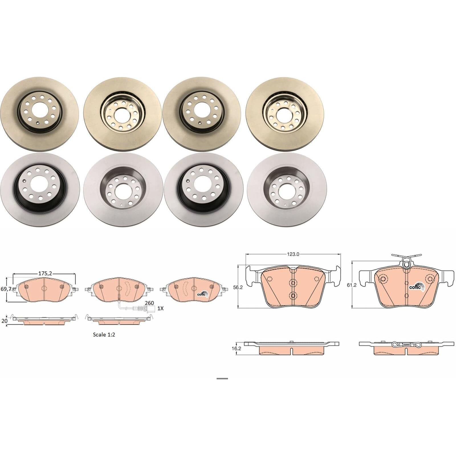 TRW Bremsscheiben + Beläge vorne + hinten passend für KODIAQ TARRACO von BandelOne