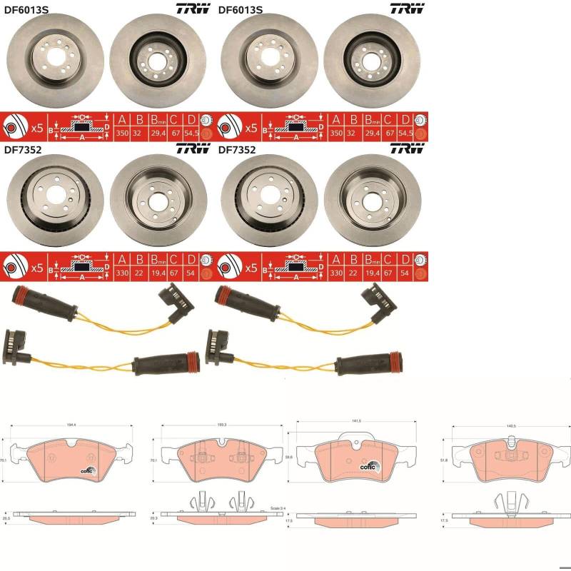 TRW Bremsscheiben + Beläge vorne + hinten passend für M/R/GL W164 W251 von BandelOne