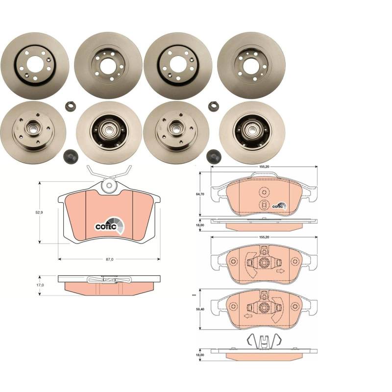 TRW Bremsscheiben + Beläge vorne + hinten passend für Megane 3 SCENIC 3 von BandelOne