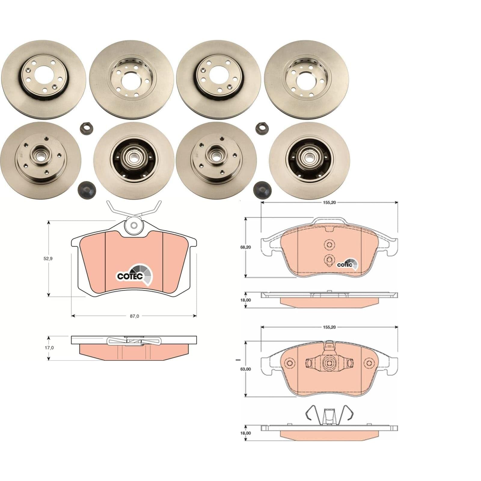 TRW Bremsscheiben + Beläge vorne + hinten passend für Megane 3 SCENIC von BandelOne