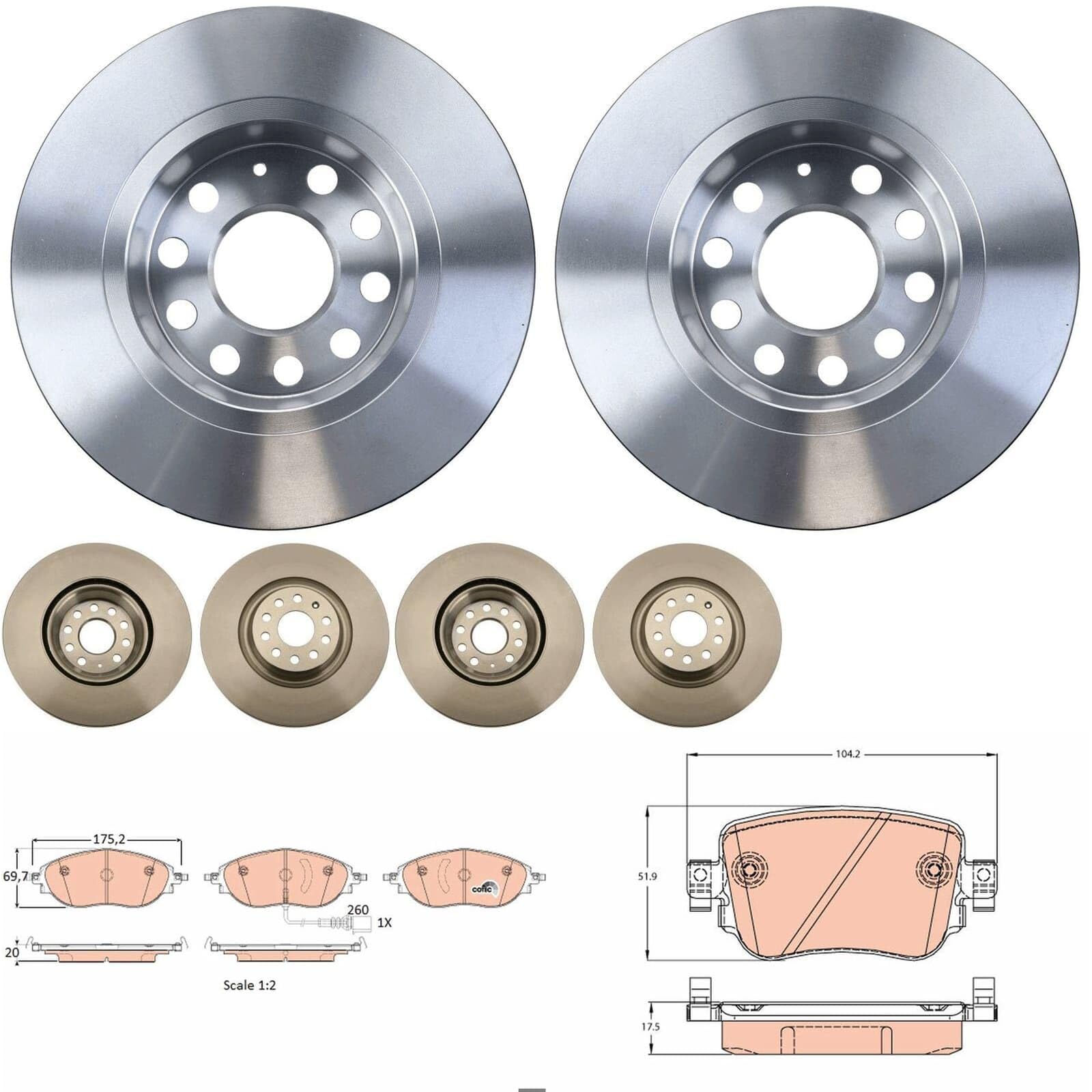 TRW Bremsscheiben + Beläge vorne + hinten passend für Octavia 3 5E RS-Modelle von BandelOne