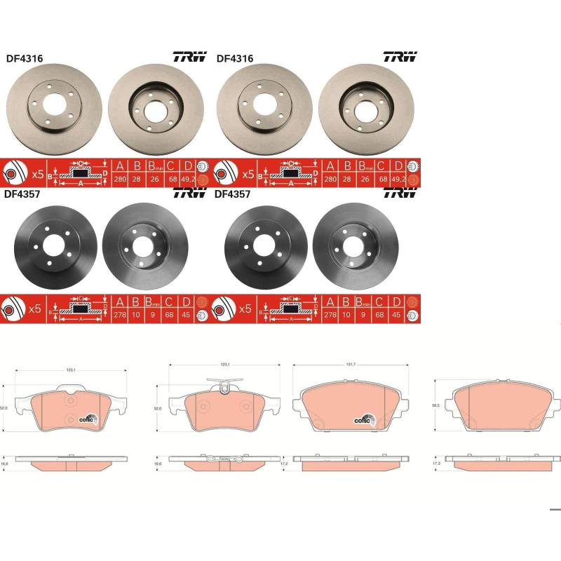 TRW Bremsscheiben + Beläge vorne + hinten passend für PRIMERA P12 WP12 von BandelOne