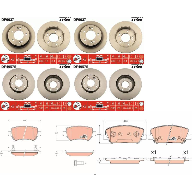 TRW Bremsscheiben + Beläge vorne + hinten passend für PRO/CEED JD von BandelOne