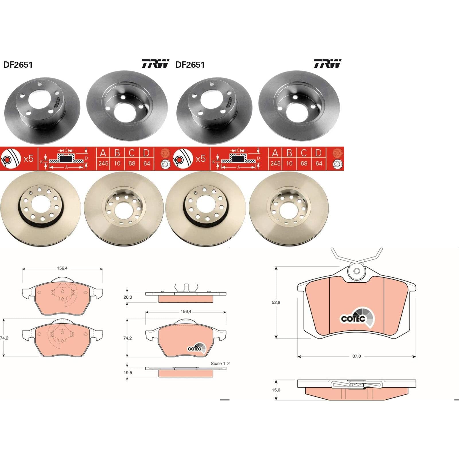 TRW Bremsscheiben + Beläge vorne + hinten passend für Passat 3B 3B2 3B5 von BandelOne