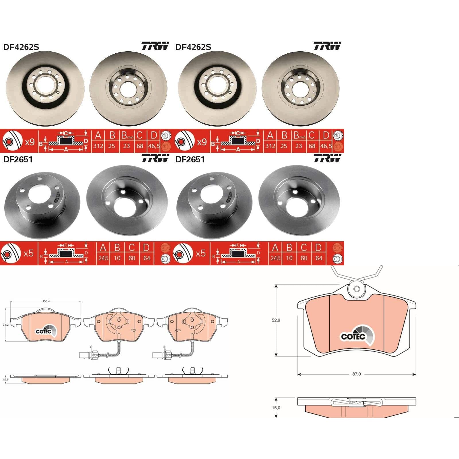 TRW Bremsscheiben + Beläge vorne + hinten passend für Passat 3B 3BG 2WD von BandelOne