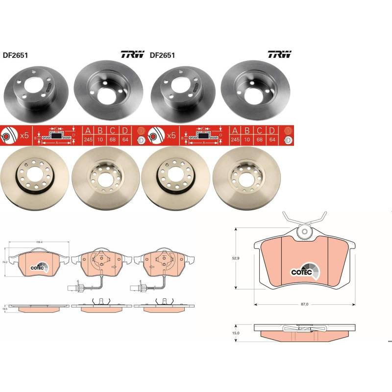 TRW Bremsscheiben + Beläge vorne + hinten passend für Passat 3B 3BG ab 11/2000 von BandelOne