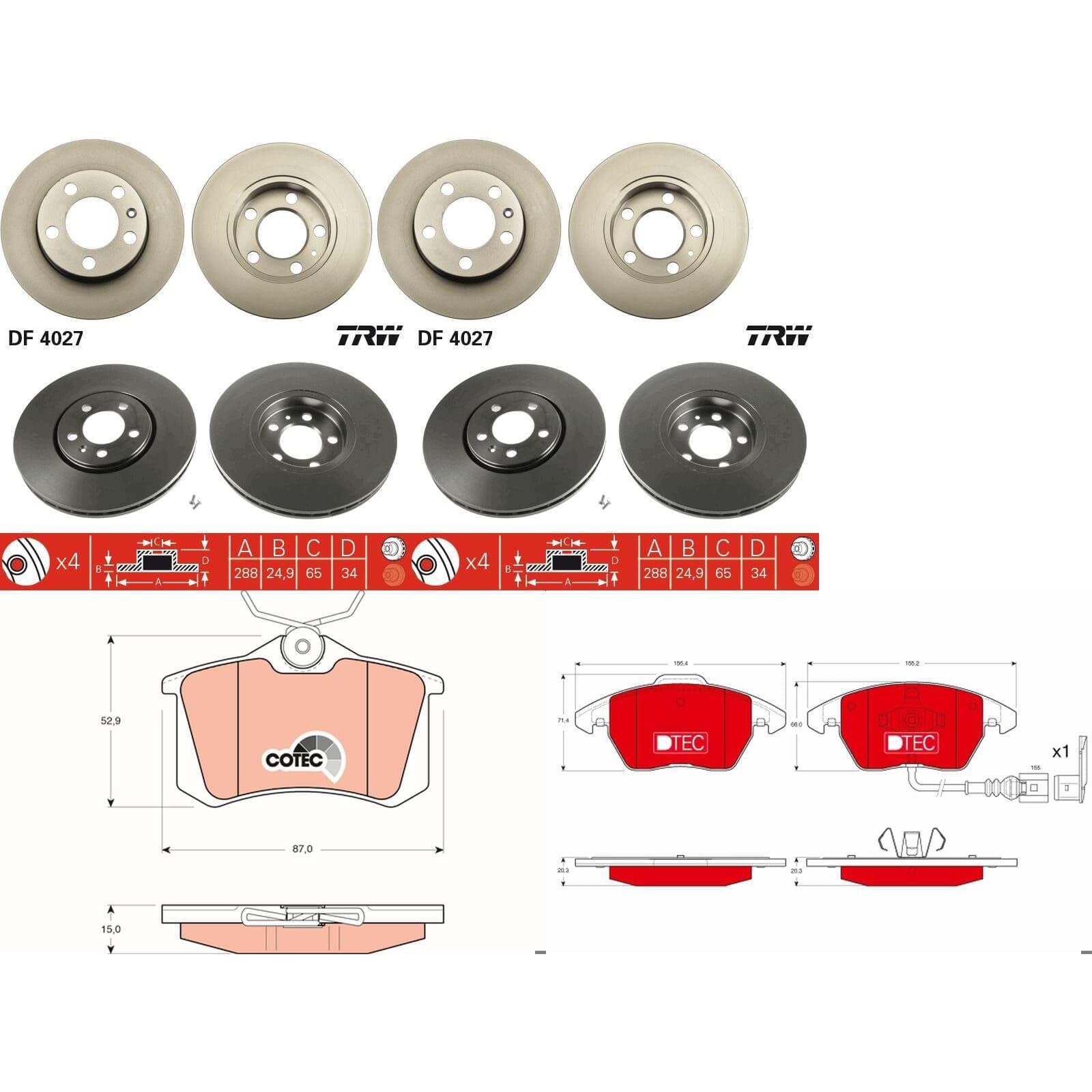 TRW Bremsscheiben + Beläge vorne + hinten passend für Polo 6R A1 RAPID Fabia von BandelOne