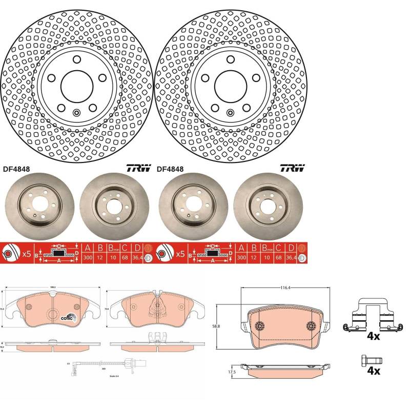 TRW Bremsscheiben + Beläge vorne + hinten passend für Q5 8R Bj 2008-2011 von BandelOne