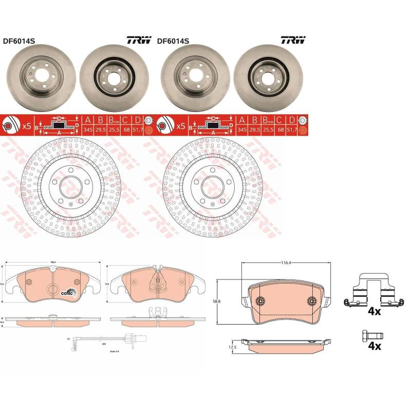 TRW Bremsscheiben + Beläge vorne + hinten passend für Q5 8R Bj 2008-2011 von BandelOne