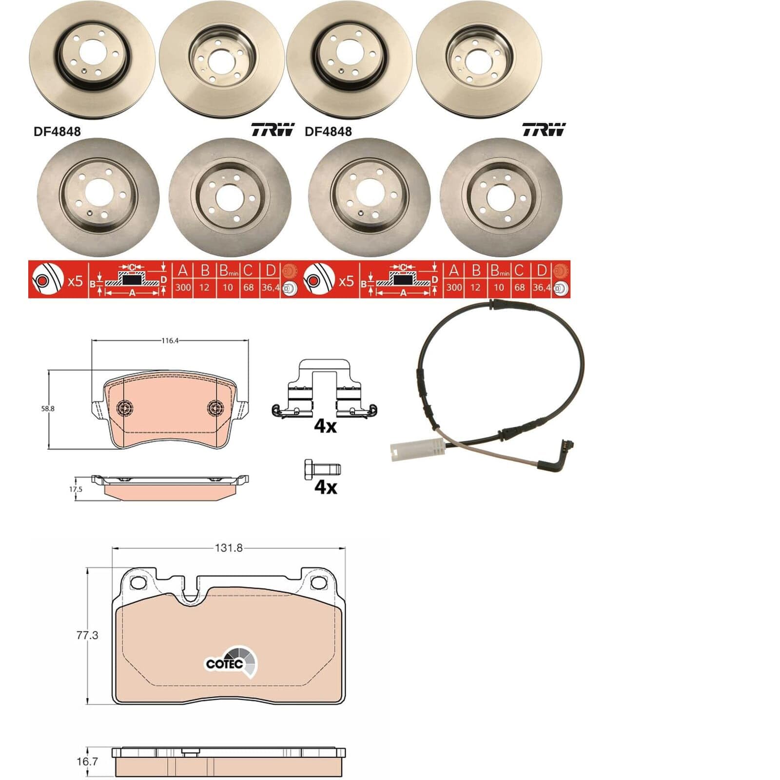 TRW Bremsscheiben + Beläge vorne + hinten passend für Q5 8R von BandelOne