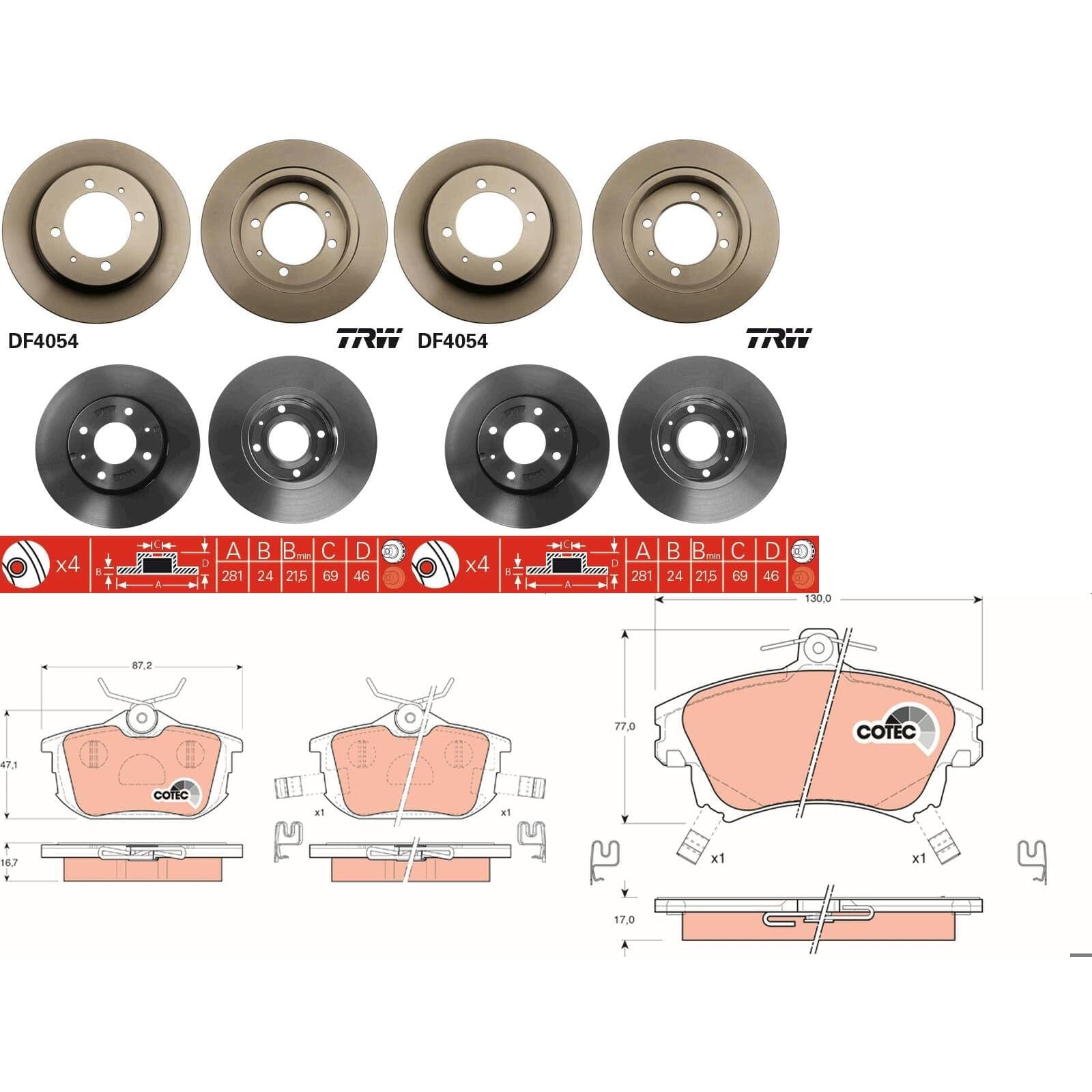 TRW Bremsscheiben + Beläge vorne + hinten passend für S40 V40 + CARISMA von BandelOne