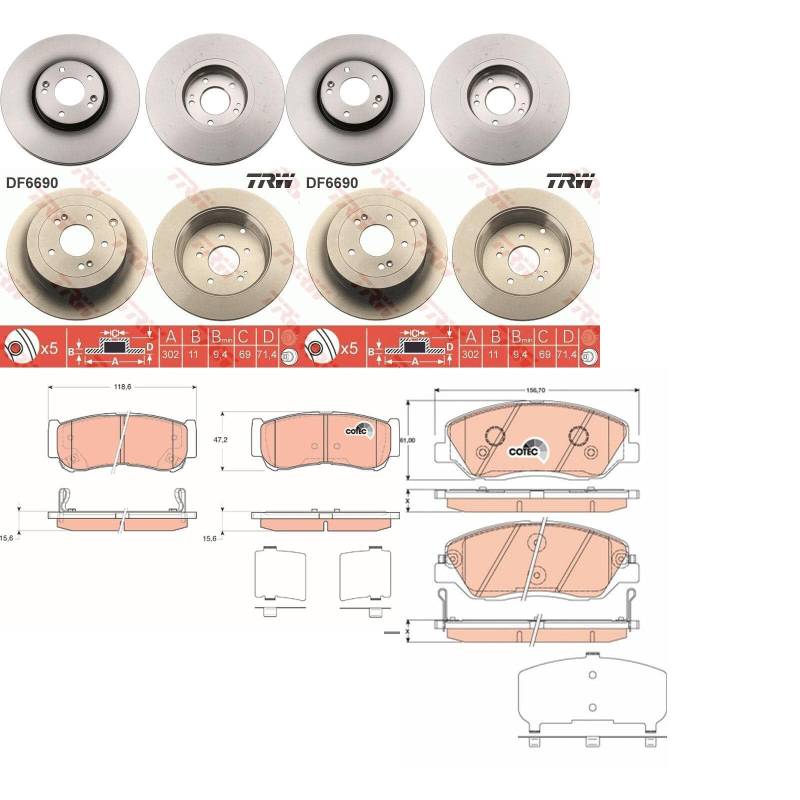 TRW Bremsscheiben + Beläge vorne + hinten passend für SANTA FE 2 CM von BandelOne