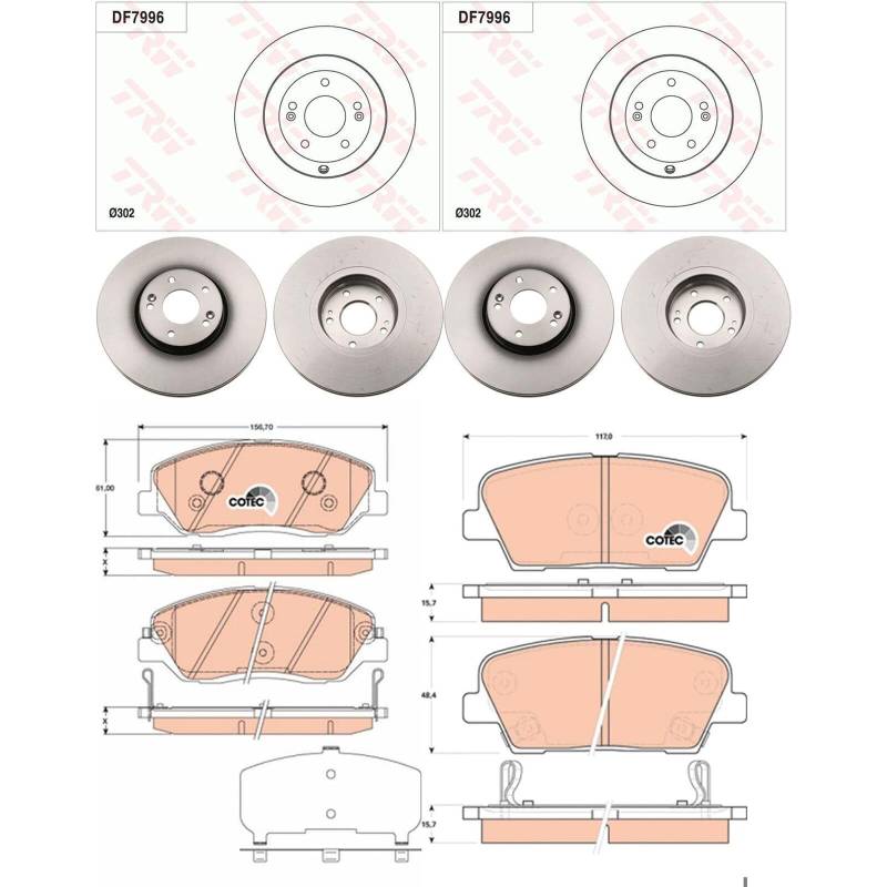 TRW Bremsscheiben + Beläge vorne + hinten passend für SANTA FE 2 CM von BandelOne