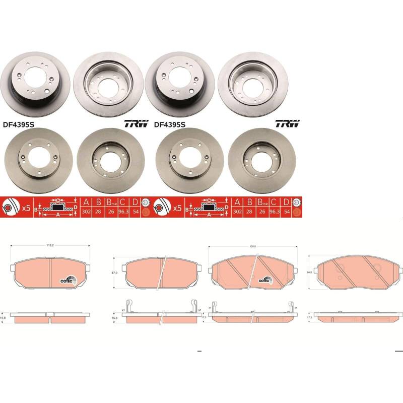 TRW Bremsscheiben + Beläge vorne + hinten passend für SORENTO I 1 JC von BandelOne