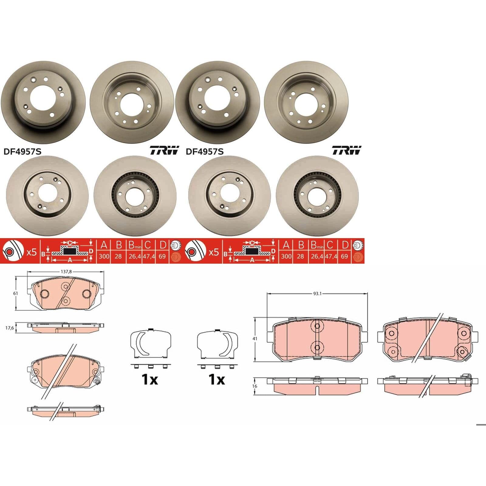 TRW Bremsscheiben + Beläge vorne + hinten passend für Sportage SL 2WD von BandelOne