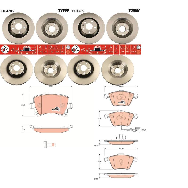 TRW Bremsscheiben + Beläge vorne + hinten passend für TT 8J Coupe + Roadster von BandelOne