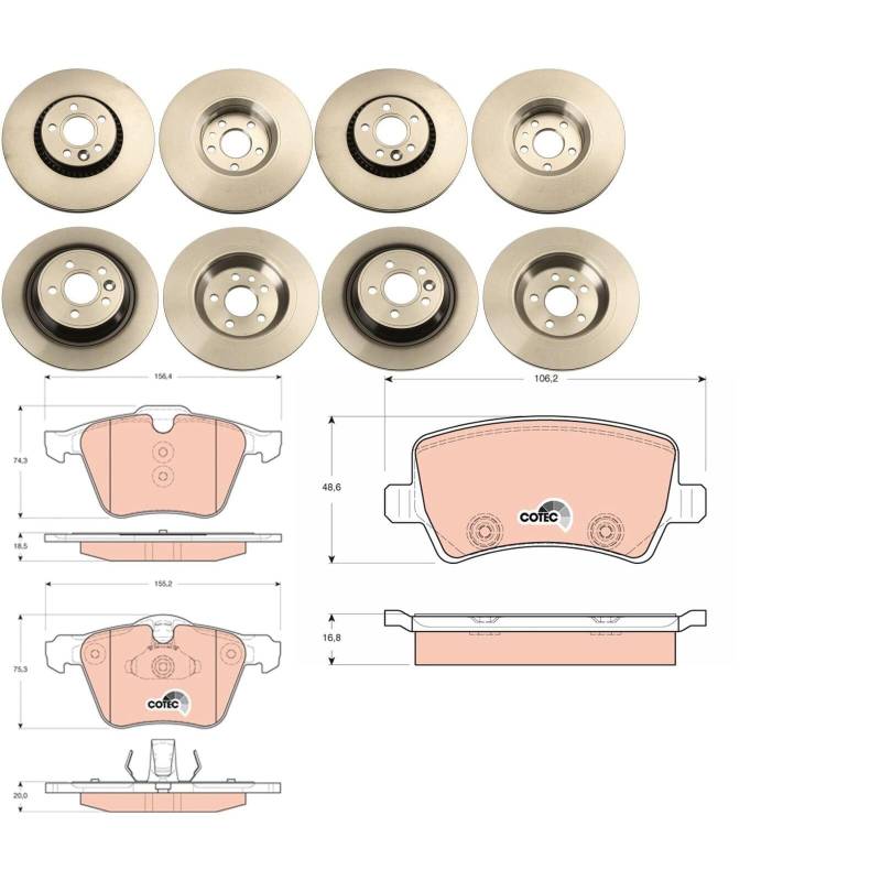 TRW Bremsscheiben + Beläge vorne + hinten passend für V70 V60 XC70 S60 S80 von BandelOne