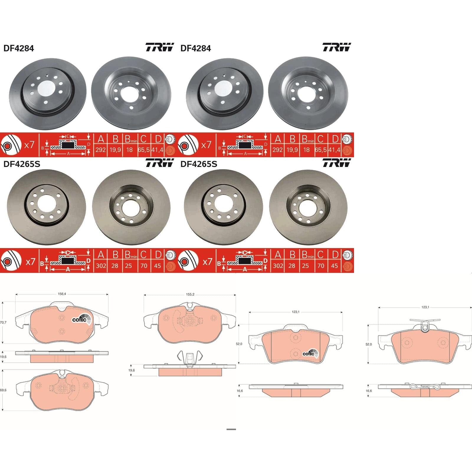 TRW Bremsscheiben + Beläge vorne + hinten passend für Vectra C + von BandelOne