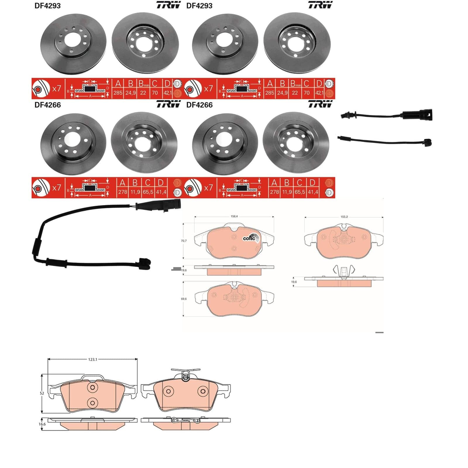 TRW Bremsscheiben + Beläge vorne + hinten passend für Vectra C 9-3 von BandelOne