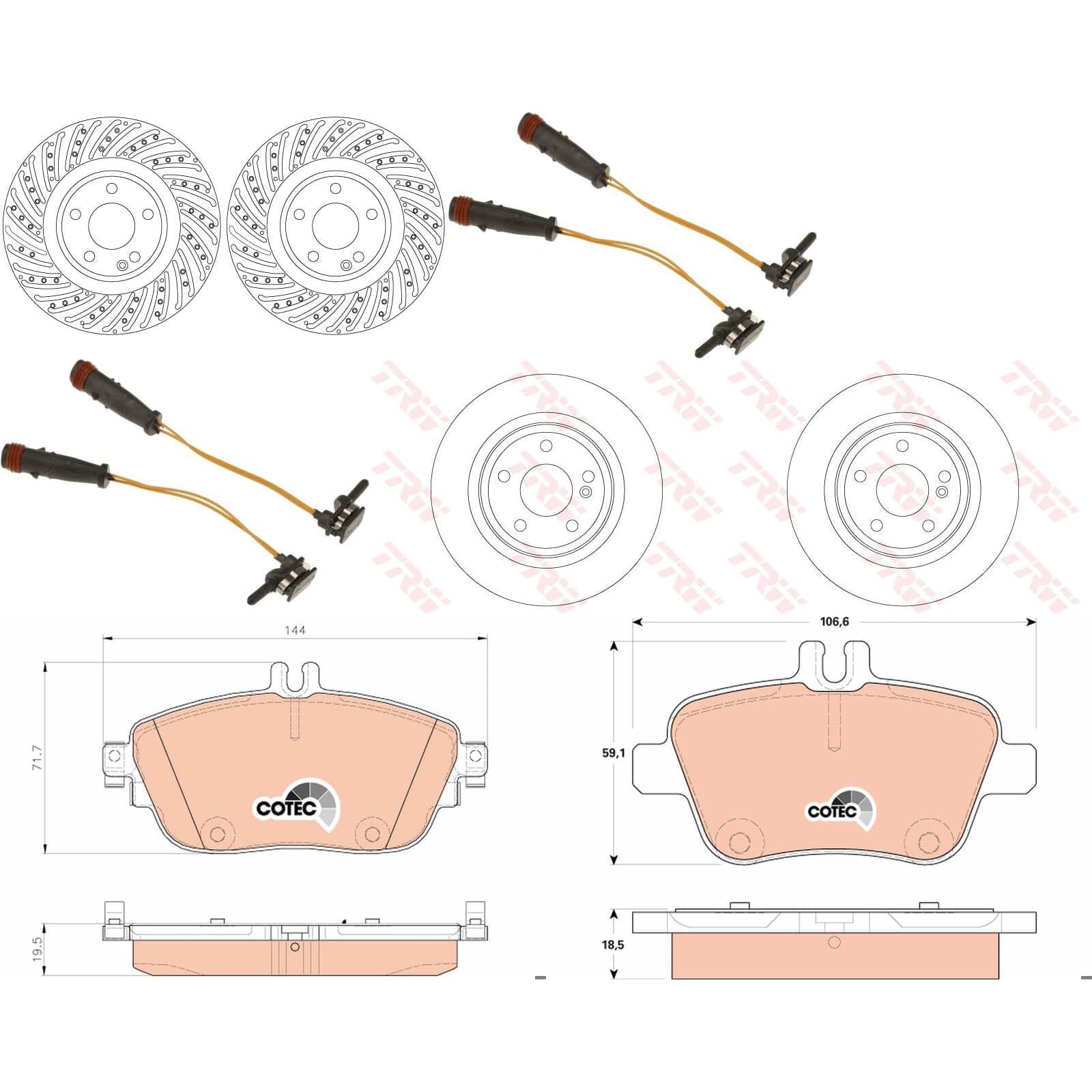 TRW Bremsscheiben + Beläge vorne + hinten passend für W176 W246 C117 X117 X156 von BandelOne