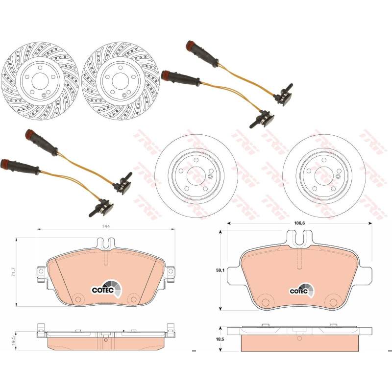 TRW Bremsscheiben + Beläge vorne + hinten passend für W176 W246 C117 X117 X156 von BandelOne