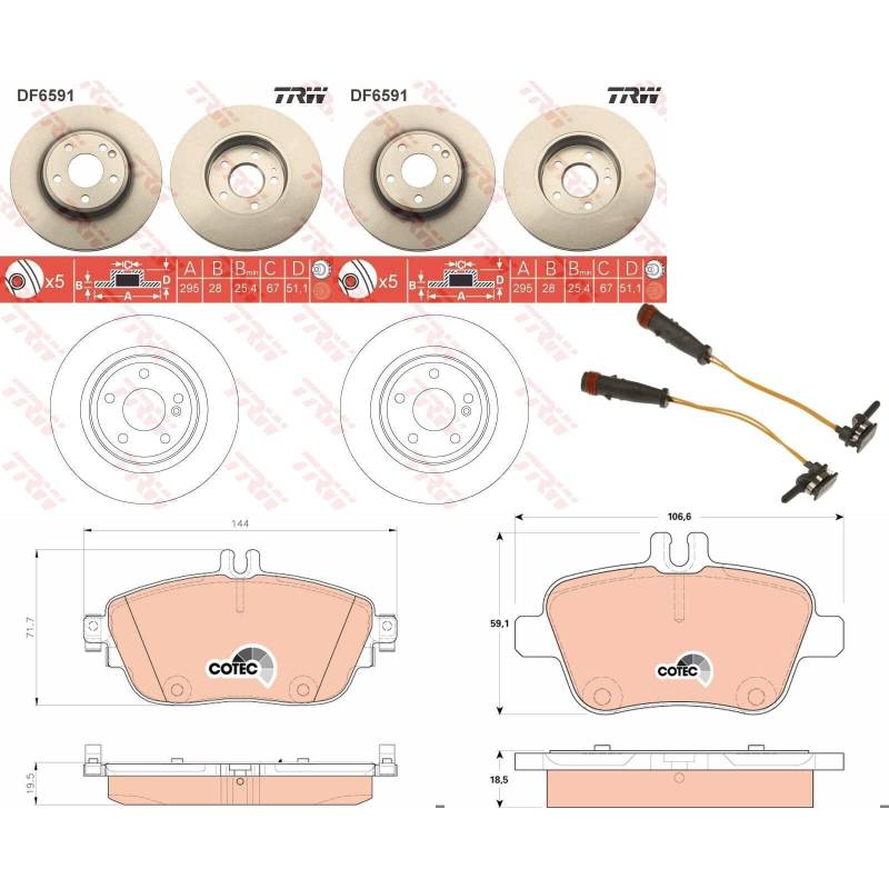 TRW Bremsscheiben + Beläge vorne + hinten passend für W176 W246 von BandelOne